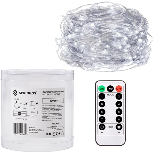 Гирлянда на батарейках Springos 9.9 м 100 LED Pilot CL0102 Cold White фото 5
