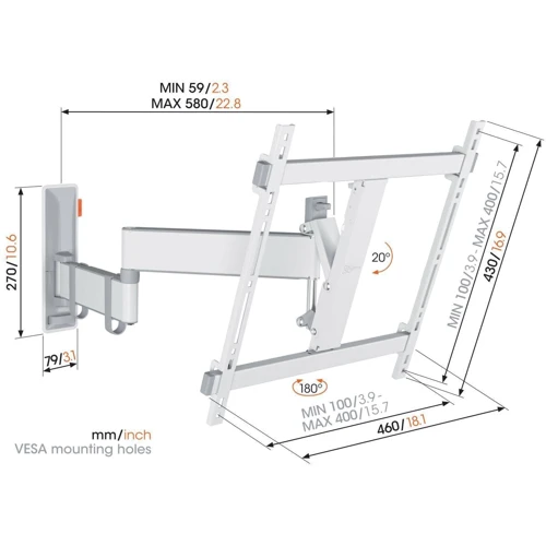 Кронштейн для ТБ Vogels TVM 3443 White: Максимальне навантаження 25 кг