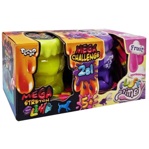 Вязкая масса Danko Toys 2 в 1 Mega Stretch Slime и "Fluffy Slime" FLS-03-01U укр (FLS-03-01U(Yellow-Violet))