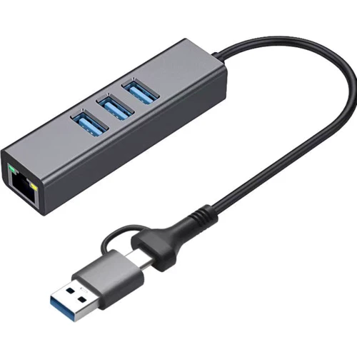 Адаптер Dynamode Adapter USB-C+USB to RJ45+3xUSB3.0 Black (DM-AD-GLAN-U3)