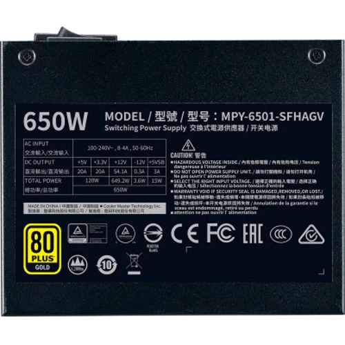 Блок живлення Cooler Master V650 SFX GOLD (MPY-6501-SFHAGV): Вентилятор нижньої стінки 1x92 мм