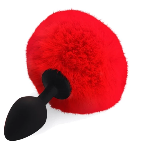 Силиконовая анальная пробка М Art of Sex - Silicone Butt plug Rabbit Tail, красный