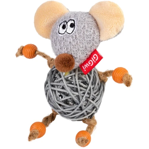 Игрушка для котов Мышка с колокольчиком GiGwi Catch&Scratch, текстиль, веревка, ротанг, 8 см (2300)