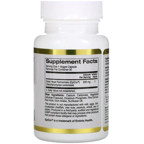 California Gold Nutrition EpiCor Dried Yeast Fermentate Эпикор сухой дрожжевой ферментат 500 мг 30 вегетарианских капсул: Форма выпуска Капсулы