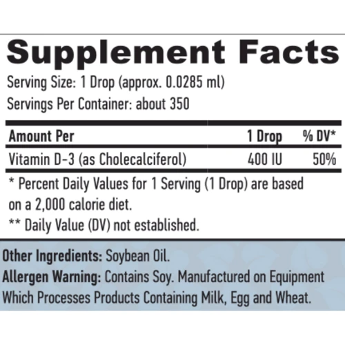 Haya Labs Liquid Vitamin D-3 400 IU Витамин Д3 10 мл: Тип Витамин D