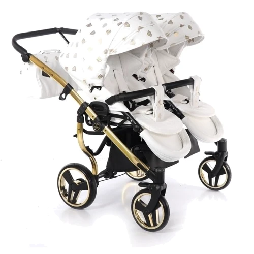 Универсальная коляска для двойни 2 в 1 Junama Glow Duo 02, белый с золотым (J-G-DUO-02) фото 9