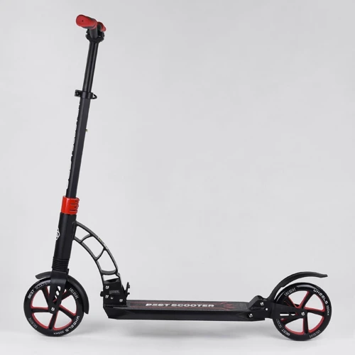 Самокат двоколісний Best Scooter з PU колесами і 2 амортизаторами Black / Red (100072): Конструкція рами складна