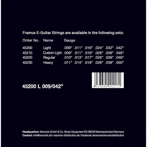 Струна для гитар Струны FRAMUS 45200 BLUE LABEL LIGHT (09-42): Назначение Для электрогитары