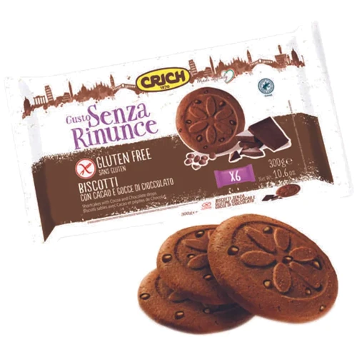 Печенье Crich с какао и шоколадными дропсами без глютена 300 г (8008620071037)