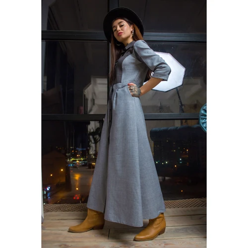 Платье FLFashion Френсис УПФ 3001 46 серое повседневное удлиненное миди: Вид Повседневные платья