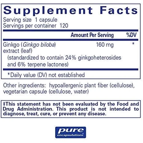 Pure Encapsulations Ginkgo Biloba 160 mg 120 caps Гинкго Билоба (PE-00304): Форма выпуска Капсулы