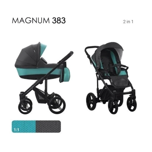 Универсальная коляска 2 в 1 Bebetto Magnum (383) графит с бирюзой, (черная рама)