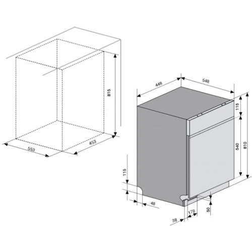 Вбудовувана посудомийна машина Ventolux DW 4509 4M NA: Розміри 81x44,8x55
