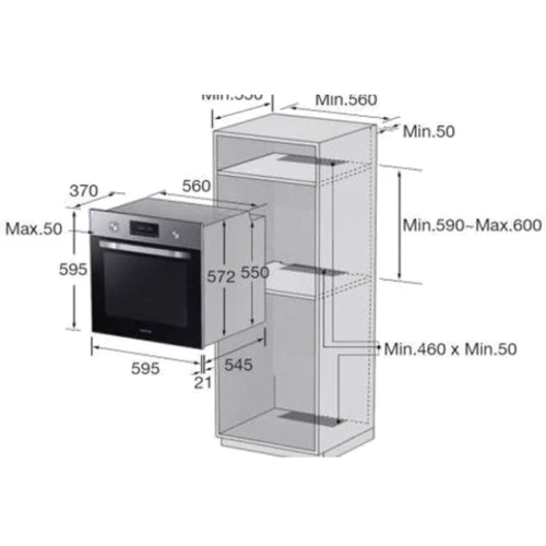 Духова шафа електрична Samsung NV66M3571BB: Об'єм, л 64