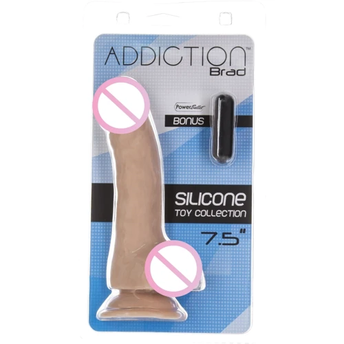 Изогнутый фаллоимитатор на присоске ADDICTION — BRAD 7,5" Dildo With Balls, Beige