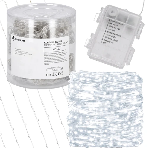 Гирлянда водопад (штора) на батарейках Springos 3 x 3 м 300 LED CL0184 Cold White