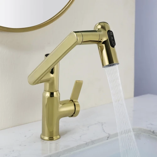 Смеситель для раковины Lefton Single-Hole Rotatable Faucet with Temperature Display-BF2204 Polished Gold фото 10