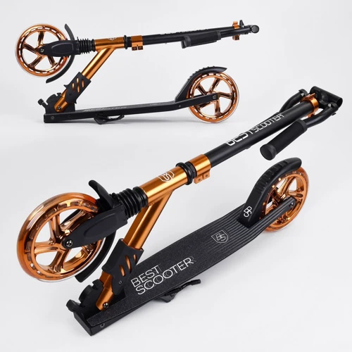 Самокат алюминиевый Best Scooter колеса PU, 1 амортизатор передний, анодированная покраска Black/Orange (99636): Тип колес литые