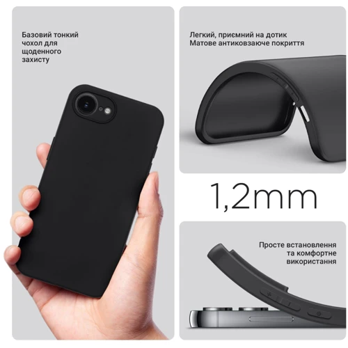 Чохол для iPhone BeCover TPU Case Black для iPhone 16e (713238): Матеріали Силикон