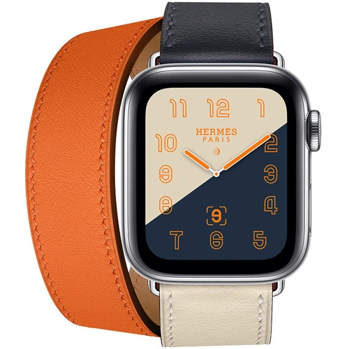 Apple Watch Series 4 Hermes 40mm GPS+LTE Stainless Steel Case with Indigo/Craie/Orange Swift Leather Double Tour (MU7K2): Размер 40mm