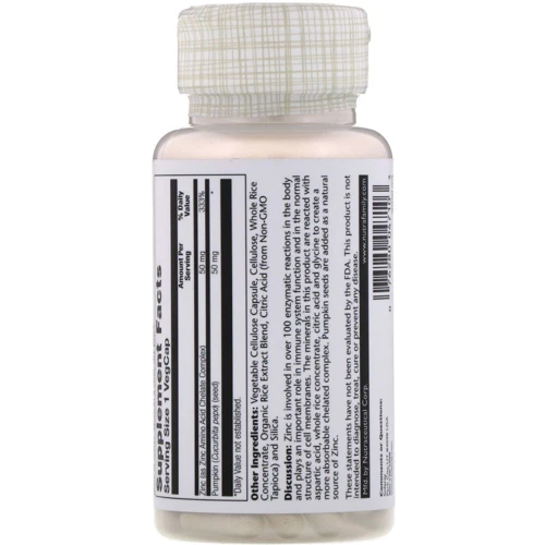 Solaray Zinc 50 mg 100 Veggie Caps Цинк: Тип Цинк