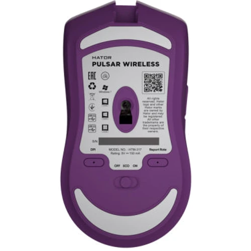 Мышь Hator Pulsar Wireless Lilac (HTM-317): Длина кабеля нет