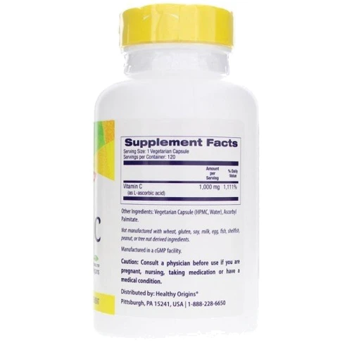 Healthy Origins Vitamin C, 1.000 mg, 120 Veggie Capsules (HOG-15225): Тип вітамін C