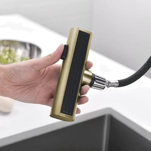 Смеситель для кухни Lefton Waterfall & Pull-Out Kitchen Faucet with Temperature Display-KF2209 Brushed Gold фото 13