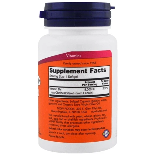 Now Foods Vitamin D-3 5,000 IU Softgels 240 caps