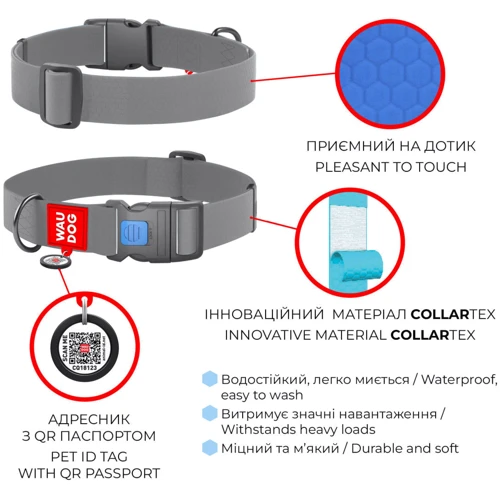 Нашийник для собак WAUDOG Waterproof c QR паспортом пластиковий фастекс XXL 40 мм 46-70 см блакитний (25112): Призначення Для всех пород