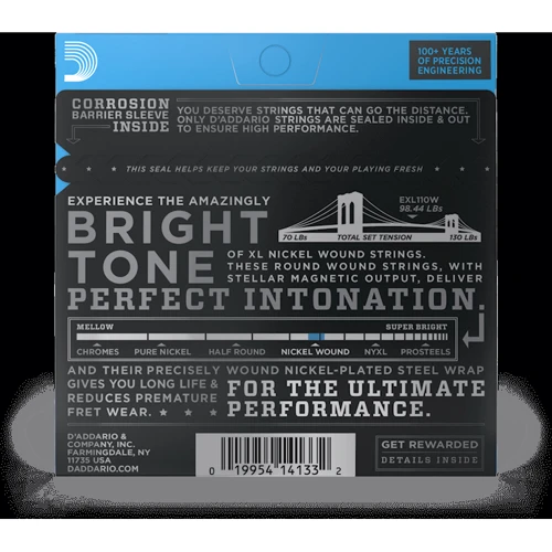 Струна для гитар Струны для электрогитар D'ADDARIO EXL110W XL NICKEL WOUND REGULAR LIGHT WOUND 3RD (10-46): Назначение Для электрогитары
