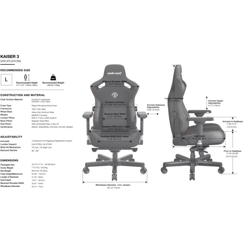 Ігрове крісло Anda Seat Kaiser 3 Size L White (AD12YDC-L-01-W-PV/C) фото 11