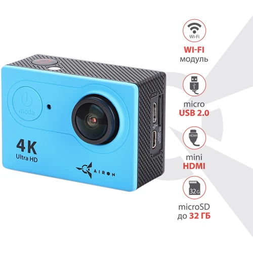 Экшн камера AirOn ProCam 4K Blue: Разрешение видео 4K (3840x2160)
