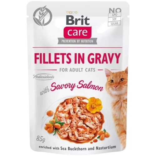 Вологий корм для котів Brit Care Cat pouch філе у соусі пікантний лосось 85 г (8595602541553)