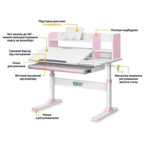 Детский стол Ergokids TH-330 Pink (TH-330 W/PN): Тип Парта