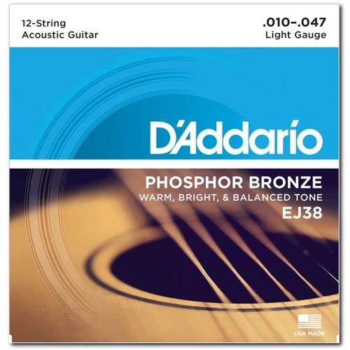 Струна для гитар Струны Струны D`ADDARIO EJ38 PHOSPHOR BRONZE LIGHT 12-STRING 10-47