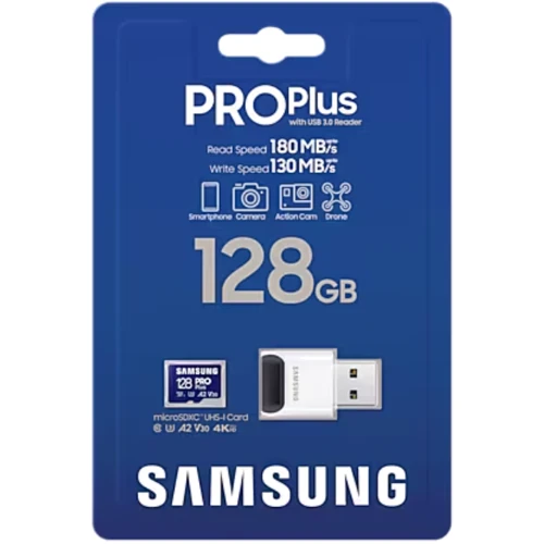 Карта пам'яті Samsung 128GB microSDXC Class 10 UHS-I U3 V30 A2 Pro Plus + USB card reader (MB-MD128SB/WW) фото 6