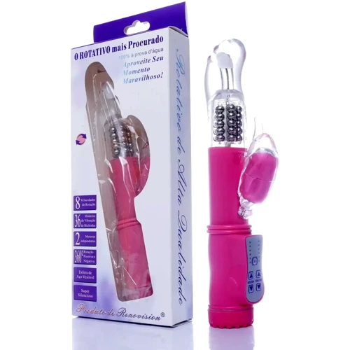 Вибратор с ротацией и стимулятором клитора Boss Series - Bird PINK, BS2600096