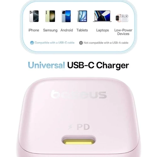Зарядное устройство Baseus USB-C Wall Charger GaN 1C 45W Pink (P10176800413-00): Тип сетевое