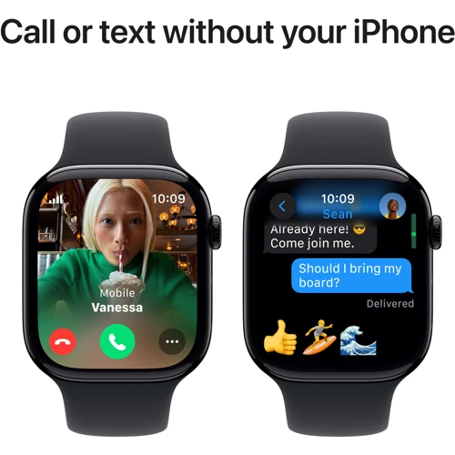 Apple Watch Series 10 46mm GPS + Cellular Jet Black Aluminium Case with Black Sport Band - M/L (MWY43)