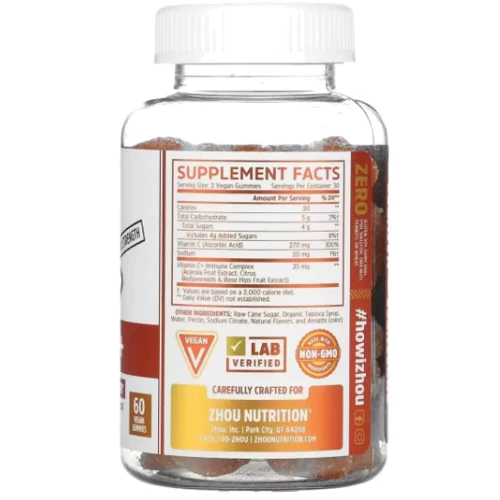 Zhou Nutrition Vitamin C+ Orange Blast Витамин С 60 веганских жевательных конфет: Тип Витамин C