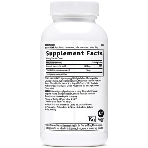 GNC Vitamin C with Citrus Bioflavonoids, Timed-Release, 1.000 mg, 90 Vegetarian Caplets: Тип Витамин C