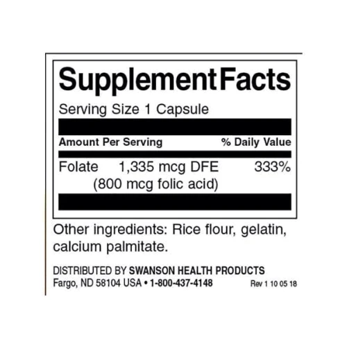 Swanson Folic Acid 800 mcg Фолієва кислота 250 капсул: Форма випуску капсули