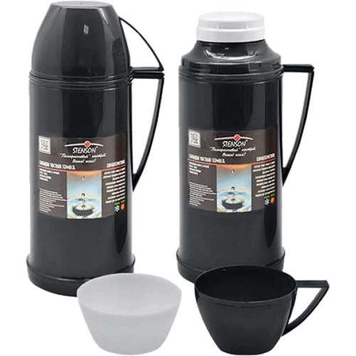 Термос Stenson 1 л со стеклянной колбой (Stenson MT-4578-10 black)