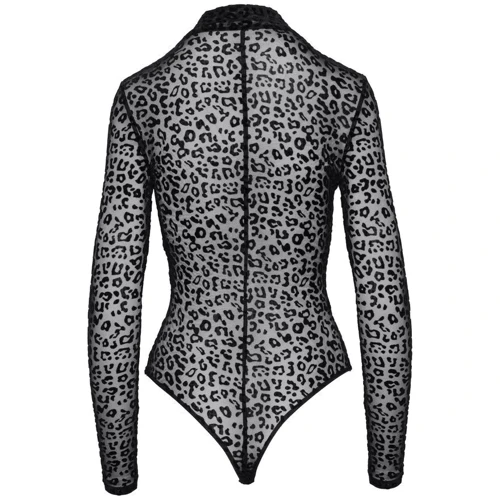 Боди Noir Handmade F287 Leopard flock bodysuit with long sleeves Black, XXL