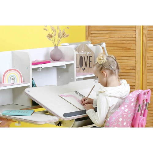 Парта SingBee Q-Assembly U Pink + Книжная стеллаж SBS-613 (SBS-603-PK + SBS-613): Особенности Регулировка угла наклона столешницы, Регулировка высоты