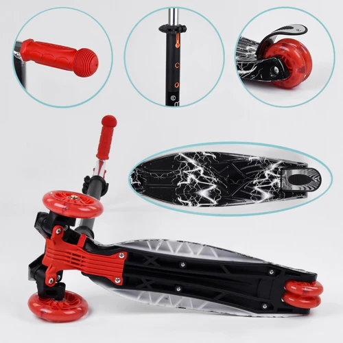 Самокат дитячий пластмасовий з алюмінієвої трубкою керма + 4 колеса Black / Red (90379): Кількість коліс 4