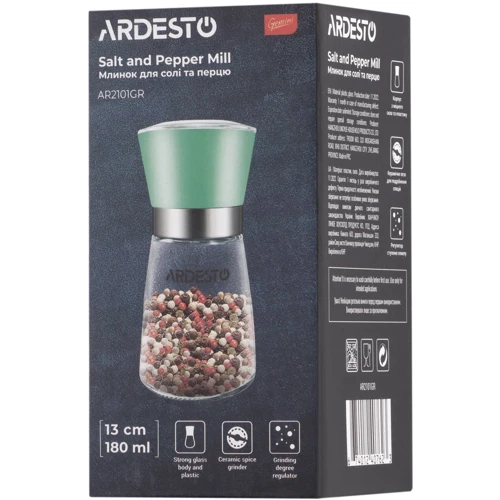 Набор для специй Ardesto Gemini Мельница для соли и перца зеленая 180 мл (AR2101GR)