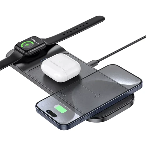 Зарядное устройство Hoco Wireless Charger CQ5 Step 3in1 Black for iPhone 16 I 15 I 14 I 13 I 12 series, Apple Watch and Apple AirPods: Количество USB-портов нет