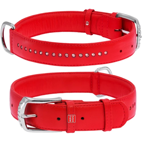Ошейник WAUDOG Glamour со стразами 20 мм 30-39 см красный (38763)